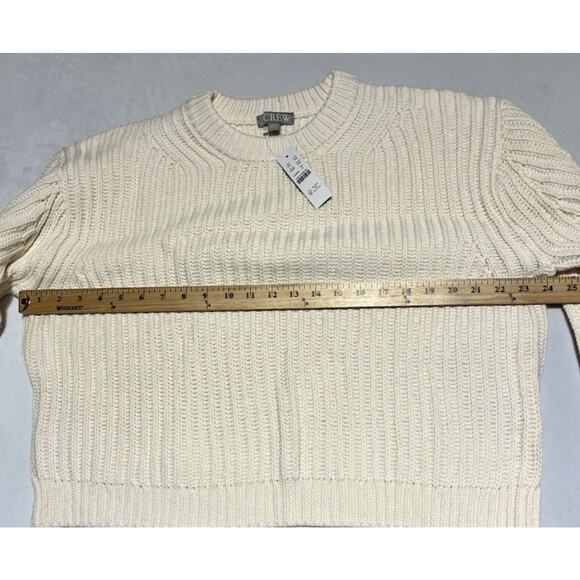 J Crew Heritage Cotton Fisherman Crewneck Sweater Womens XL Natural Cream Crop - Picture 3 of 6